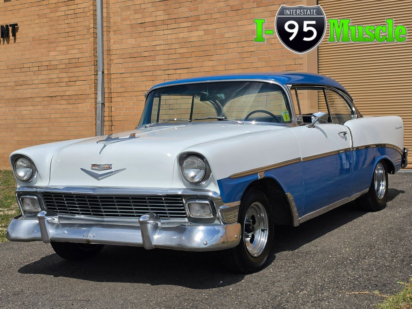 Blue & White 1956 Chevrolet 210 Manual